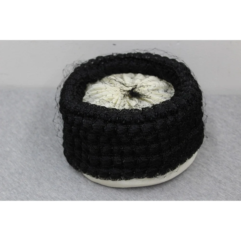 Mi Lady Hat Shops Pillbox Hat Womens OS Black White Vintage Veiled Fascinator